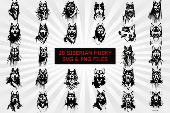 28 Siberian Husky Design in Svg Png