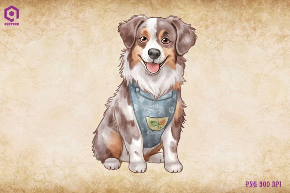 Australian Shepherd Dog Wearing Apron