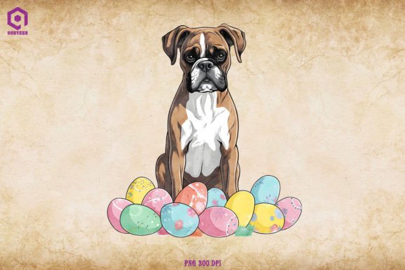 Boxer Dog with Easter Eggs