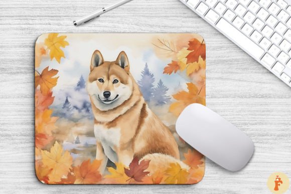 Cute Akita and Autumn Mouse Pad Design