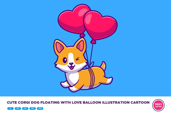 Cute Corgi Dog Floating with Balloon
