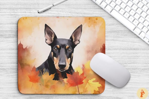 Cute Doberman Pinscher and Fall Leaves
