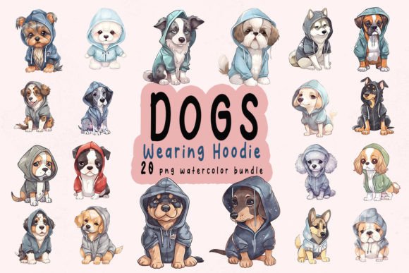 Cute Dog Wearing Hoodie Clipart Bundle