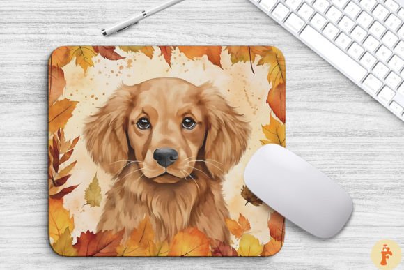 Cute Golden Retriever and Fall Leaves