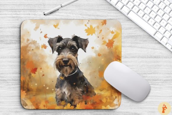 Cute Miniature Schnauzer and Fall Leaves