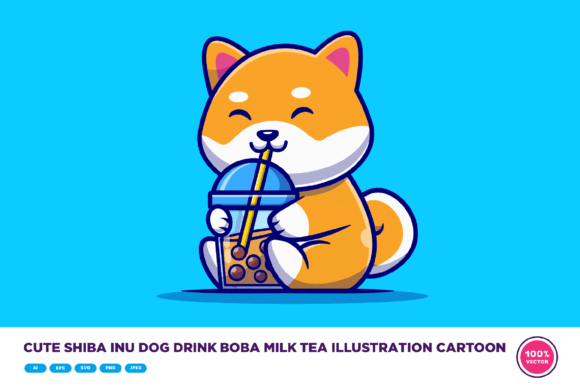 Cute Shiba Inu Dog Drink Boba Milk Tea