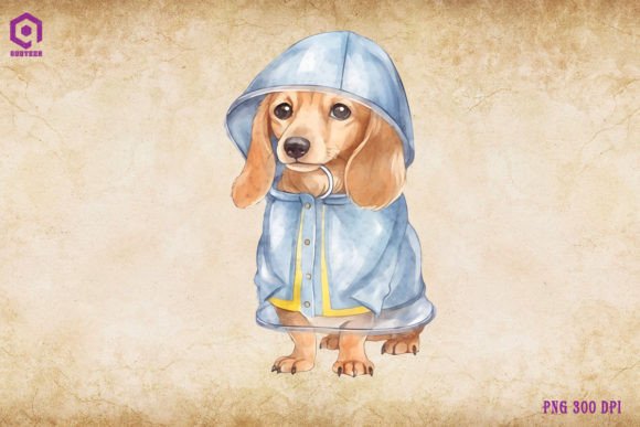 Dachshund Dog Wearing Raincoat