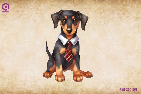 Doberman Pinscher Dog Wearing Tie