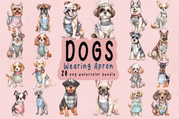 Dog Wearing Apron Clipart Bundle