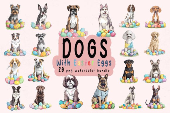 Dog with Easter Eggs Clipart Bundle