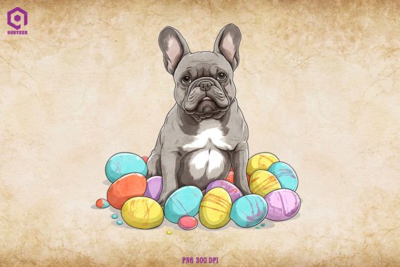 French Bulldog Dog with Easter Eggs