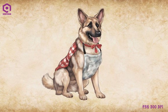 German Shepherd Dog Wearing Apron