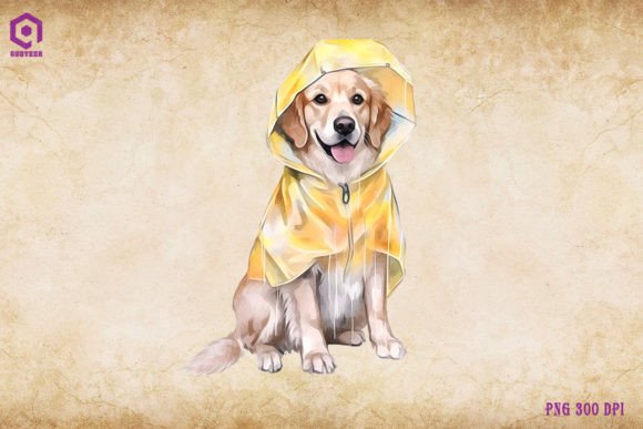 Golden Retriever Dog Wearing Raincoat