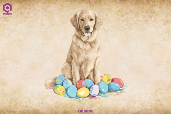 Golden Retriever Dog with Easter Eggs