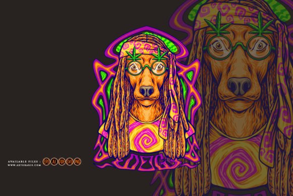 Hippie Dog with Psychedelic Trippy Frame