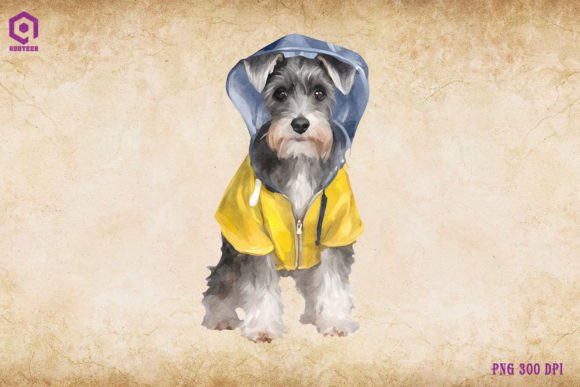 Miniature Schnauzer Dog Wearing Raincoat
