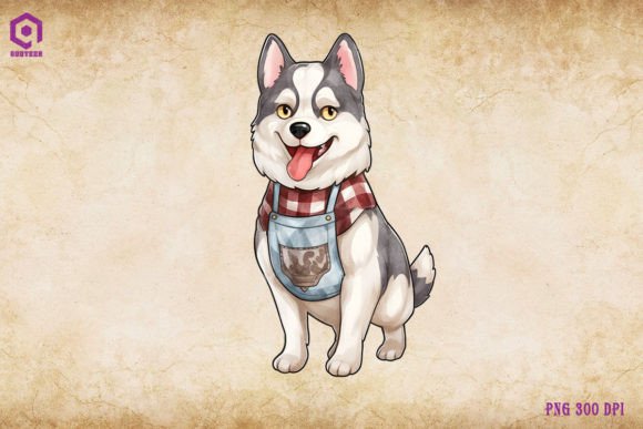 Siberian Husky Dog Wearing Apron