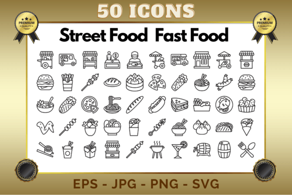 Street Food Fast Food Outline Icons