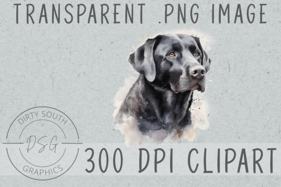 Watercolor Black Labrador Dog Clip Art