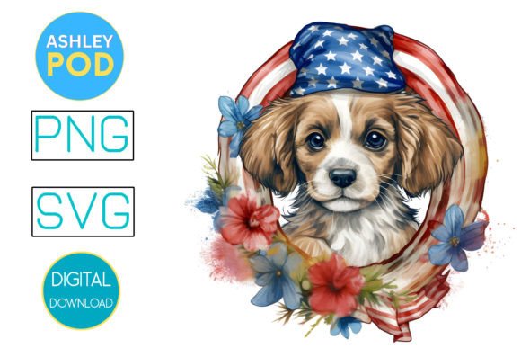 Watercolor Patriotic Dog 4th of July