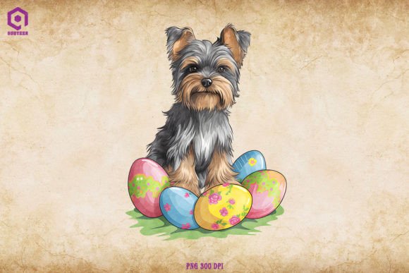 Yorkshire Terrier Dog with Easter Eggs